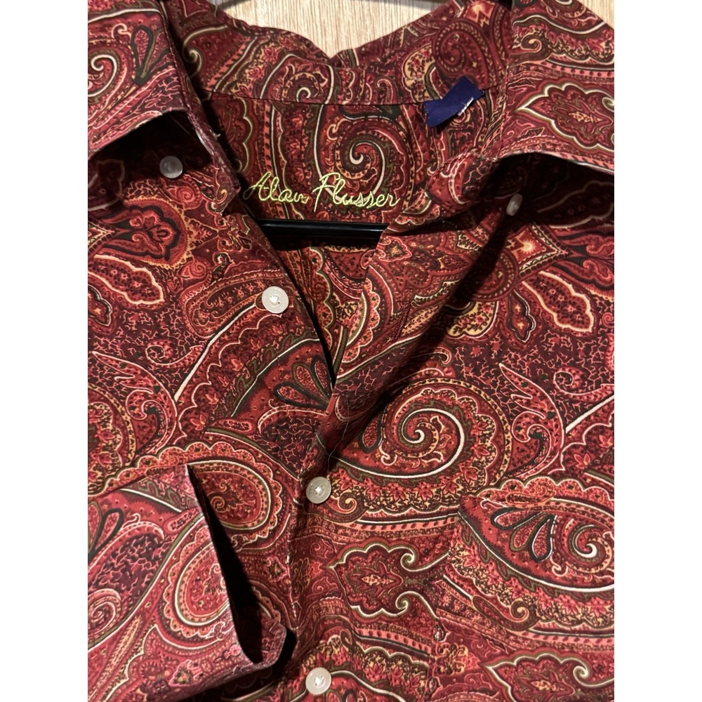 alan flusser paisley shirt large rust all over crazy print (T)